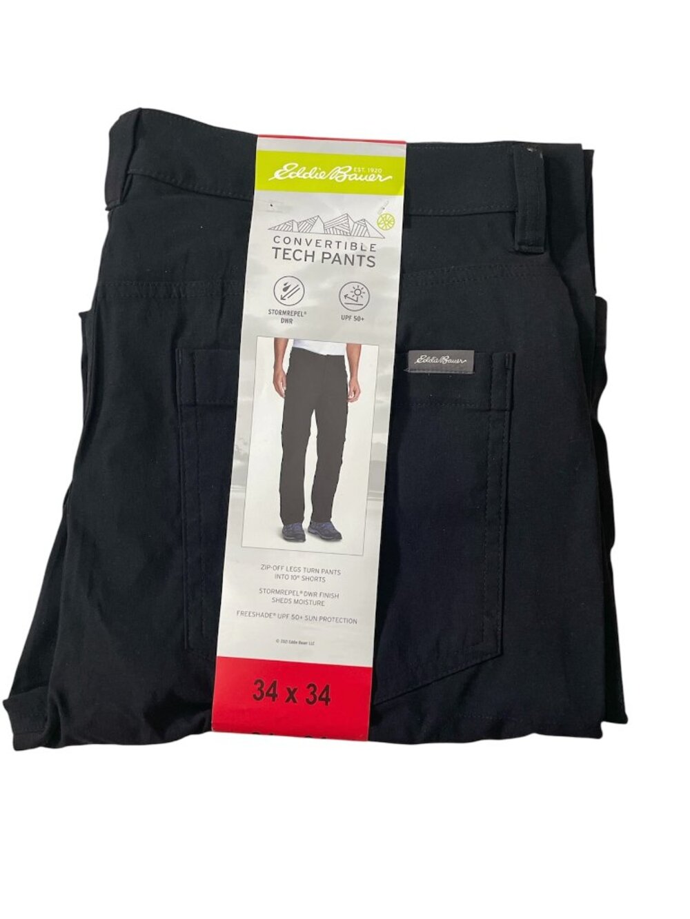 Men's Convertible Pant, Eddir Bauer, 34X34, Black, NWT